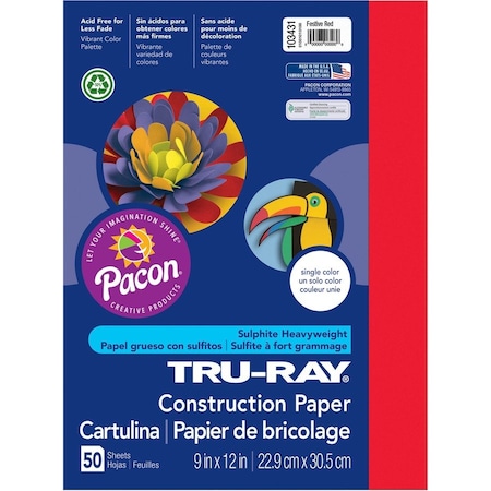 Tru-Ray Paper, Const, 9X12, Festv Red Pk PAC103431